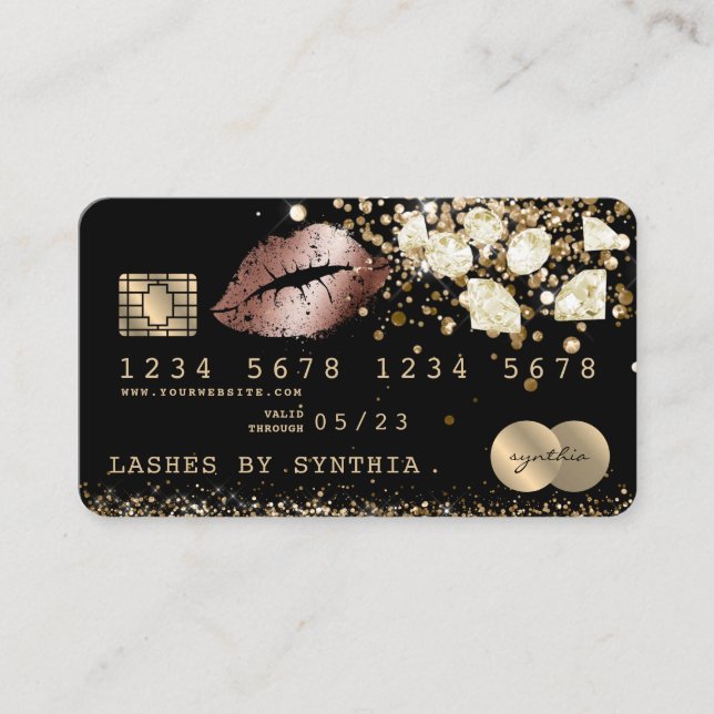 Credit Debit Card Styled Glitter Gold lips diamond (Front)