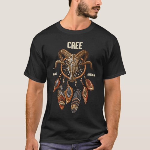 Cree American Indian Tribe Ram Skull Dreamcatcher T_Shirt