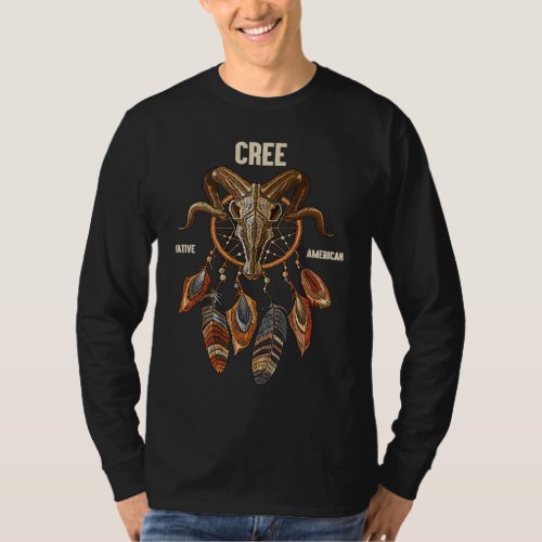 Cree American Indian Tribe Ram Skull Dreamcatcher T_Shirt