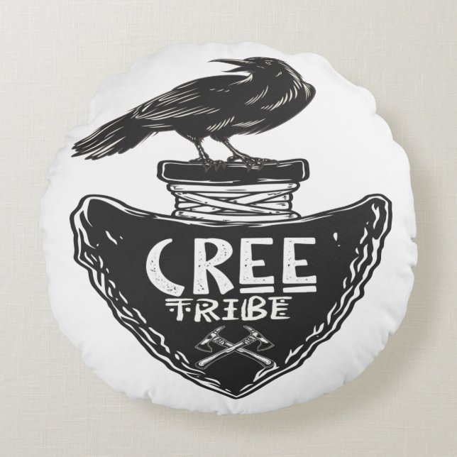 Cree tribe - Native American Raven Spirit Round Pillow (Front)