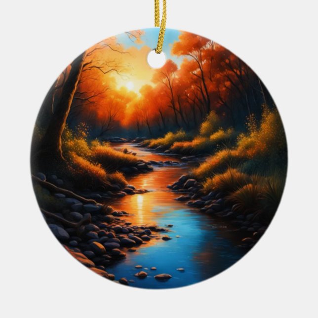 Creek Bank Sunrise  Ceramic Ornament (Front)