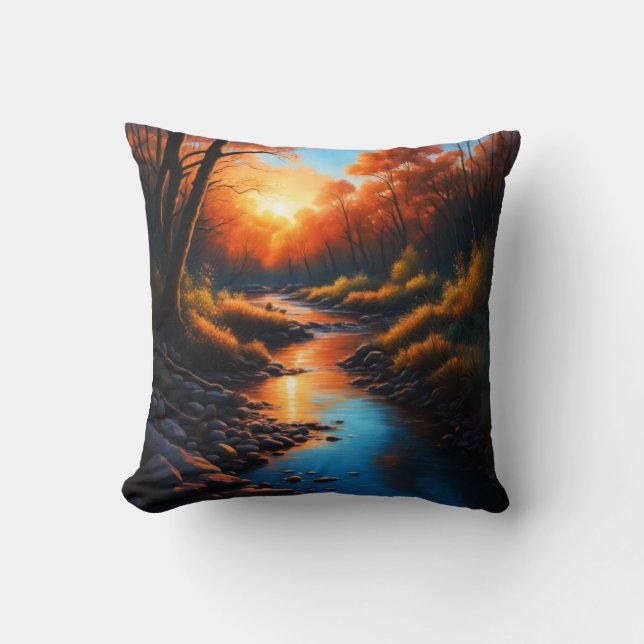 Creek Bank Sunrise  Throw Pillow (Front)