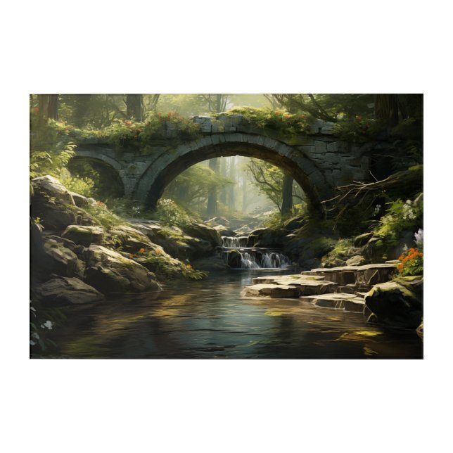 Creek in the Forest Landscape Acrylic Wall Art (Front)
