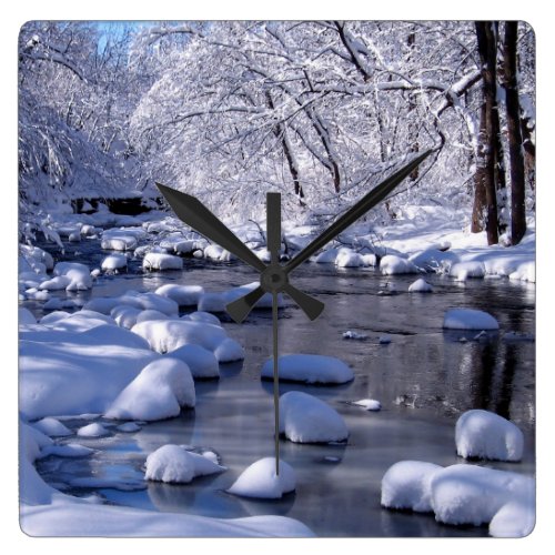 Creek in Winter Square Wall Clock