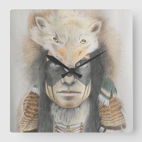 Creek Tribe Dog Soldier Square Wall Clock