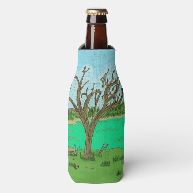 Creek with Tree Bottle Cozy Cooler (Bottle Front)