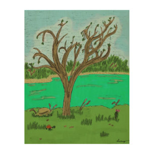 Creek with Tree Wood Canvas