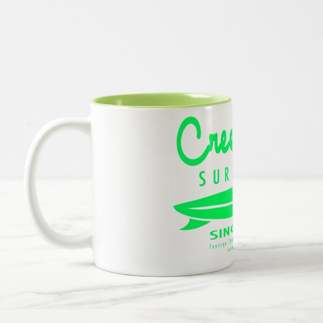 Creekrat Cartoon Studios Creek Rat Surf Shop Two-Tone Coffee Mug (Left)