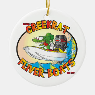 Creekrat Cartoons Fliver Boat Fun Christmas Ceramic Ornament