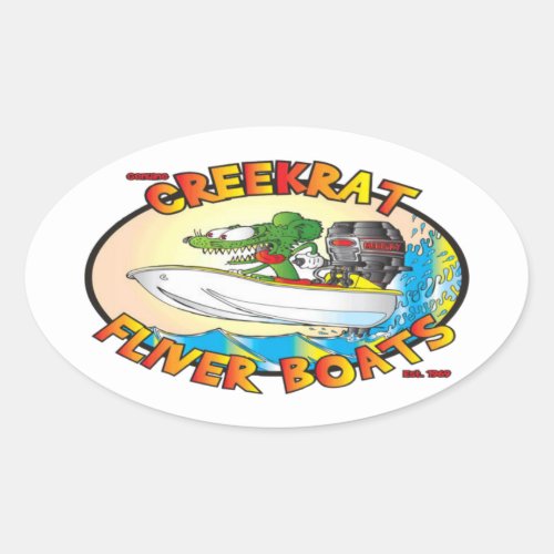 Creekrat Cartoons Fliver Boat Fun Decals Oval Sticker