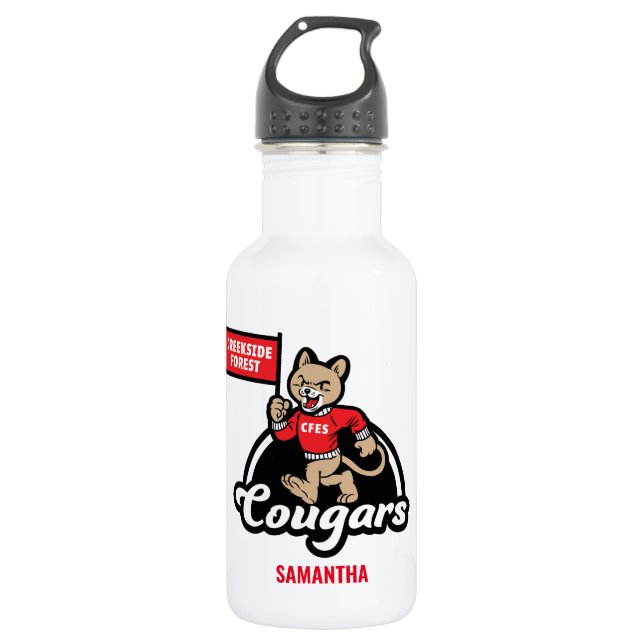 Creekside Forest Elementary Cougar Mascot  Stainless Steel Water Bottle (Front)