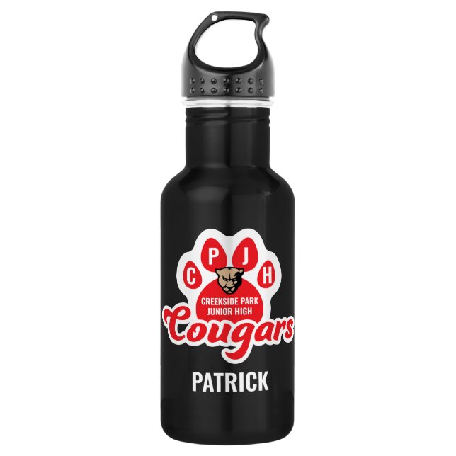 Creekside Park Jr. High Cougar Paw Mascot Stainless Steel Water Bottle (Front)
