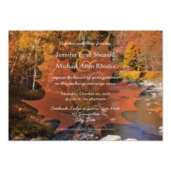 Creekside woods maple leaf autumn wedding card