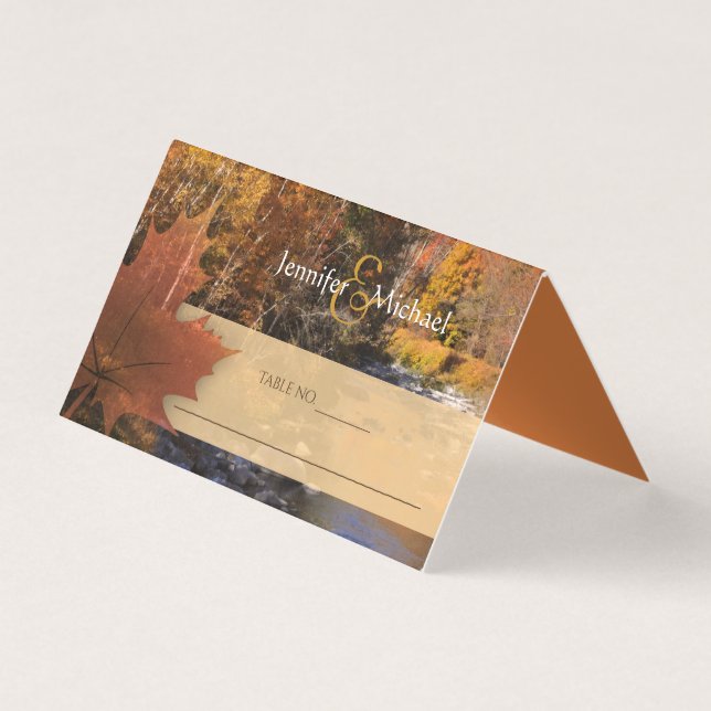 Creekside woods maple leaf autumn wedding guests (Front)
