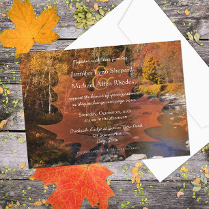 Creekside woods maple leaf autumn wedding invitation