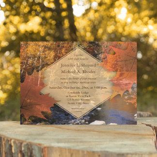 Creekside woods maple leaf autumn wedding invitation