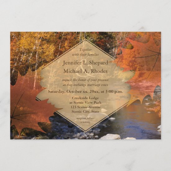 Creekside woods maple leaf autumn wedding invitation