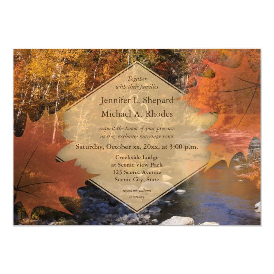 Creekside woods maple leaf autumn wedding invitation
