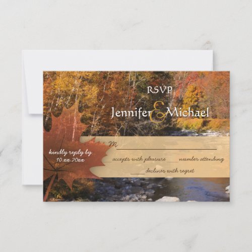 Creekside woods maple leaf autumn wedding RSVP