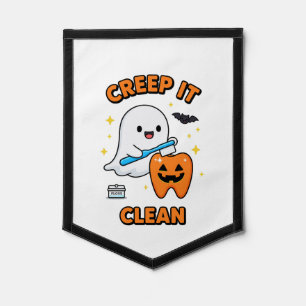 Creep It Clean Ghost Halloween Dental Humor Pennant