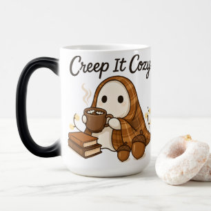 Creep It Cozy Ghost Cute Autumn Hot Cocoa Design Color Morph Mug