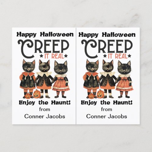Creep It Real Black Cats School Party Halloween Postcard