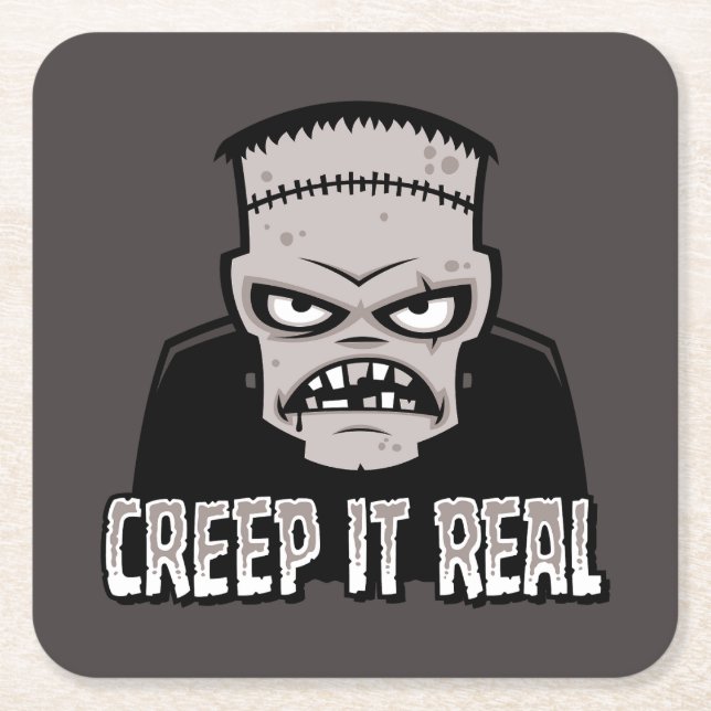 Creep It Real Classic Horror Frankenstein Design Square Paper Coaster (Front)