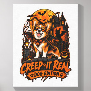 Creep It Real Corgi Halloween Funny Dog Bat Glasse Canvas Photo Tile