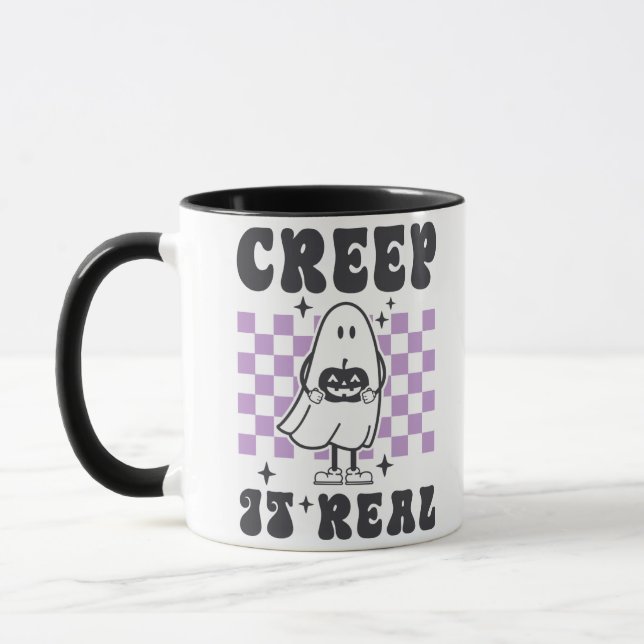 Creep It Real Cute Ghost White Halloween Mug (Left)