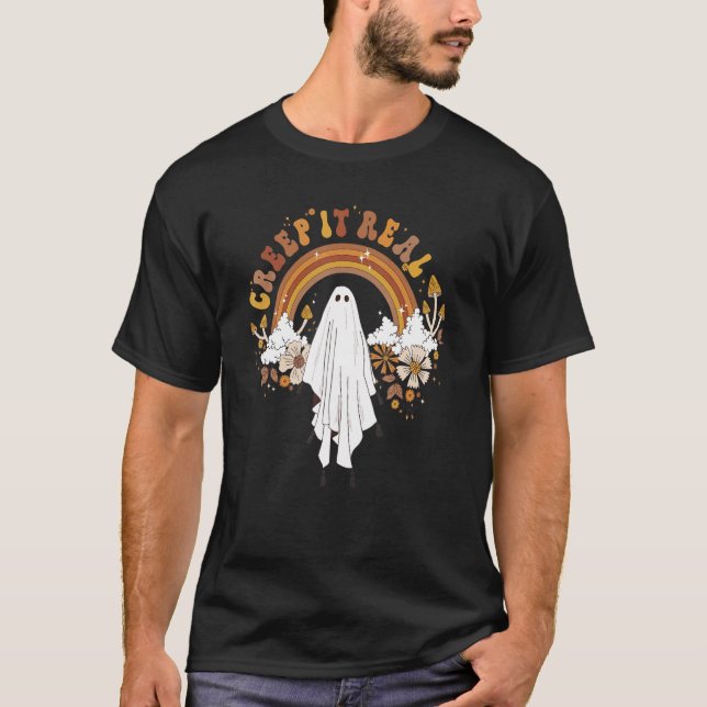Creep it Real Cute Ghoul Retro Rainbow Floral T-Shirt (Front)