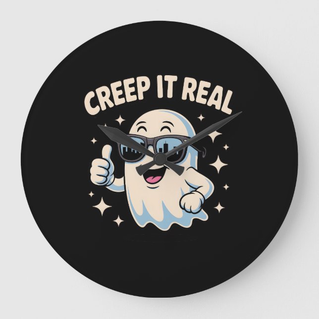 Creep It Real, Cute Halloween Ghost Large Clock (Front)