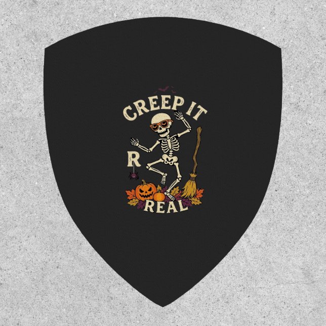 Creep It Real Dancing Skeleton Pumpkin Broom_1 Patch (Front)
