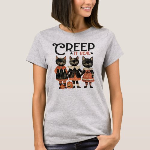 Creep it Real Funny Cats Halloween T_Shirt