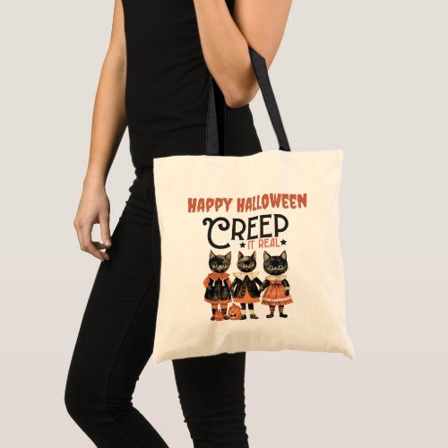 Creep it Real Funny Cats Halloween Tote Bag