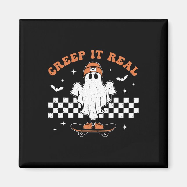 Creep It Real Ghost Skateboard Retro Cute Hallowee Magnet (Front)