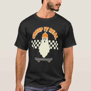 Creep It Real Ghost Skater Boy Skateboard Bean T-Shirt