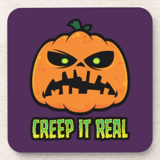 Creep It Real Grumpy Halloween Pumpkin Beverage Coaster
