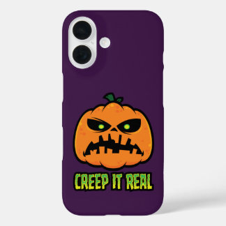 Creep It Real Grumpy Halloween Pumpkin iPhone 16 Case
