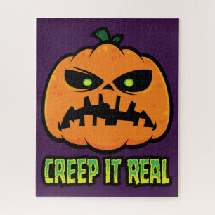 Creep It Real Grumpy Halloween Pumpkin Jigsaw Puzzle