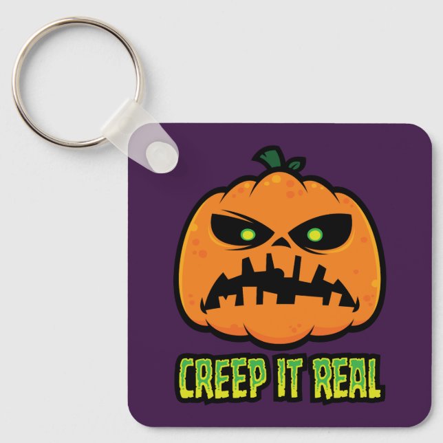 Creep It Real Grumpy Halloween Pumpkin Keychain (Front)