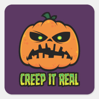 Creep It Real Grumpy Halloween Pumpkin Square Sticker