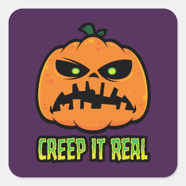 Creep It Real Grumpy Halloween Pumpkin Square Sticker (Front)