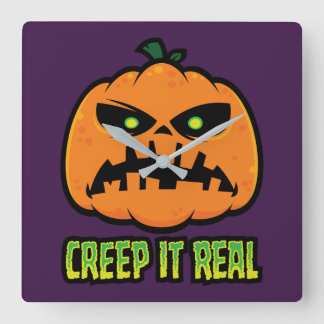 Creep It Real Grumpy Halloween Pumpkin Square Wall Clock