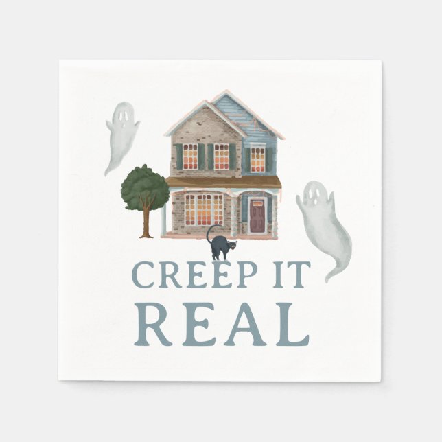 Creep It Real Halloween | Haunted House & Ghosts Napkins (Front)