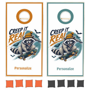 Creep It Real Halloween Raccoon Skateboard Art Cornhole Set