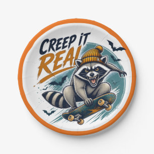 Creep It Real Halloween Raccoon Skateboard Art Paper Plates