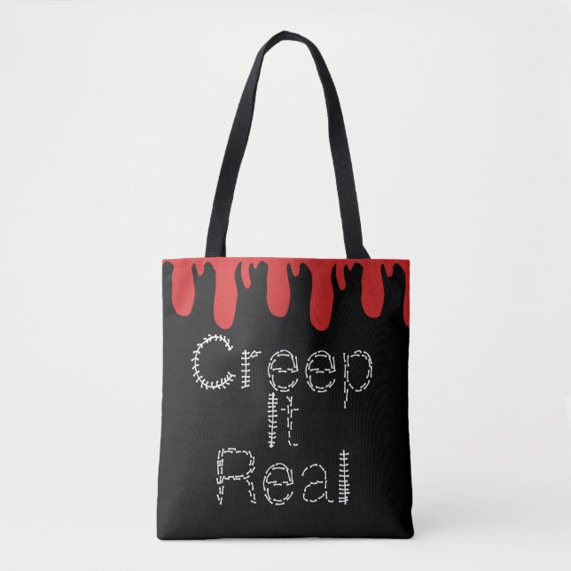 Creep it Real Hand Drawn Font Blood Halloween   Tote Bag (Front)