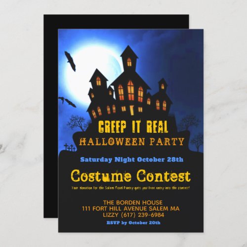 Creep It Real  Haunted Halloween Costume Party Invitation