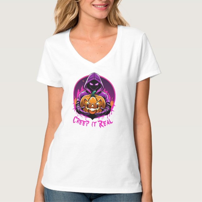 Creep it Real, Horror Halloween illustration T-Shirt (Front)