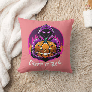 Creep it Real, Horror Halloween illustration Throw Pillow
